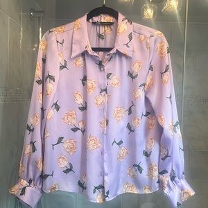 Floral satin blouse - lilac background